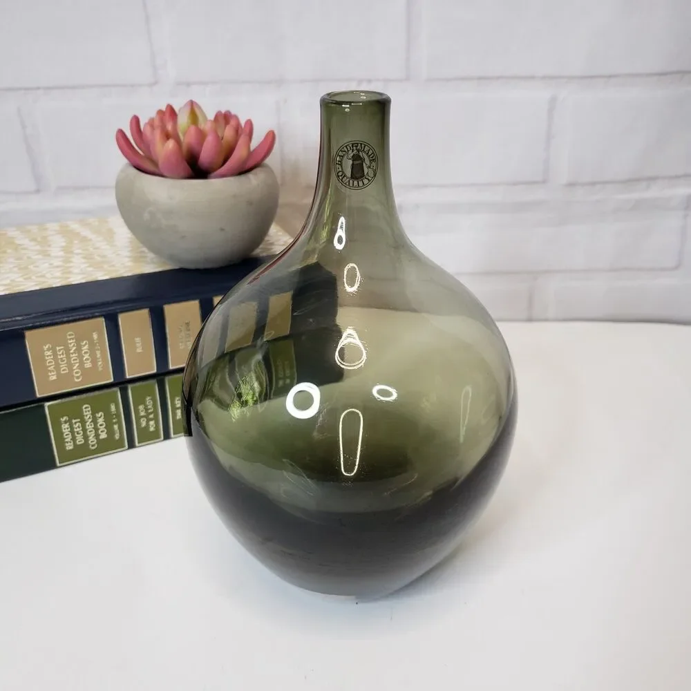 Vintage IKEA Salong Hand Blown Smoky Grey Glass Vase 8